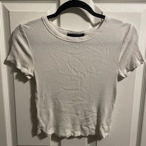 Forever 21 White Ribbed Crewneck Short Sleeve Tee